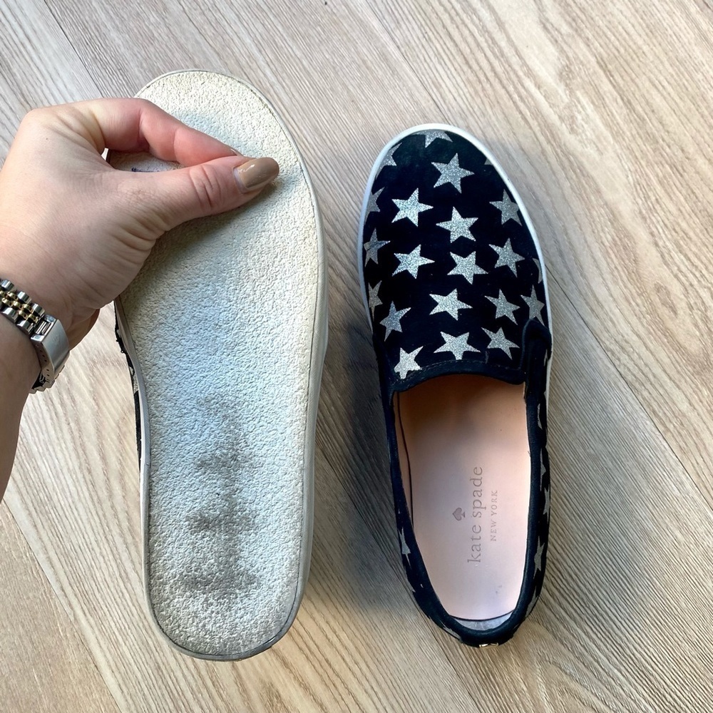 Kate Spade Liberty Black & Silver Metallic Star Suede Sneakers - Slip-On - Picture 6 of 9